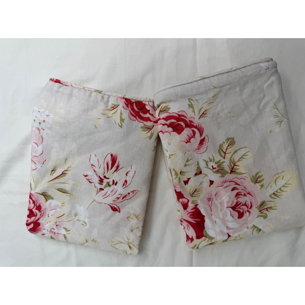 Pottery Barn Set 2 Floral Rose Peony Linen Cotton Pillow Covers 18x18 Cream Red - Picture 9 of 11